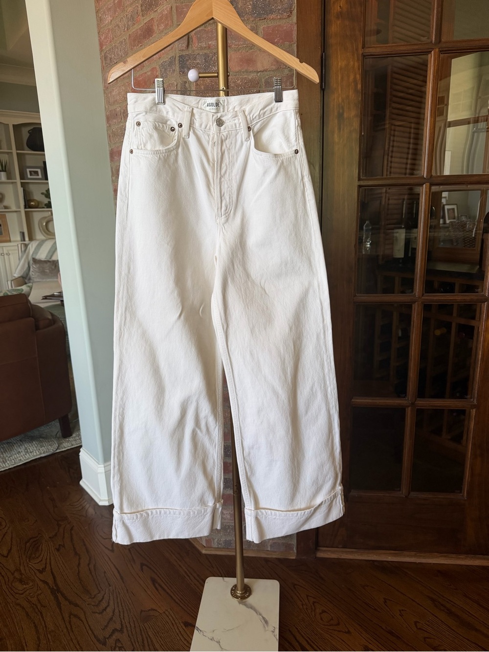 Agolde Off-White High-Rise Wide-Leg cuffed Jeans